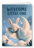 Welcome Little One Moon Bunny New Baby Card - Sleepy