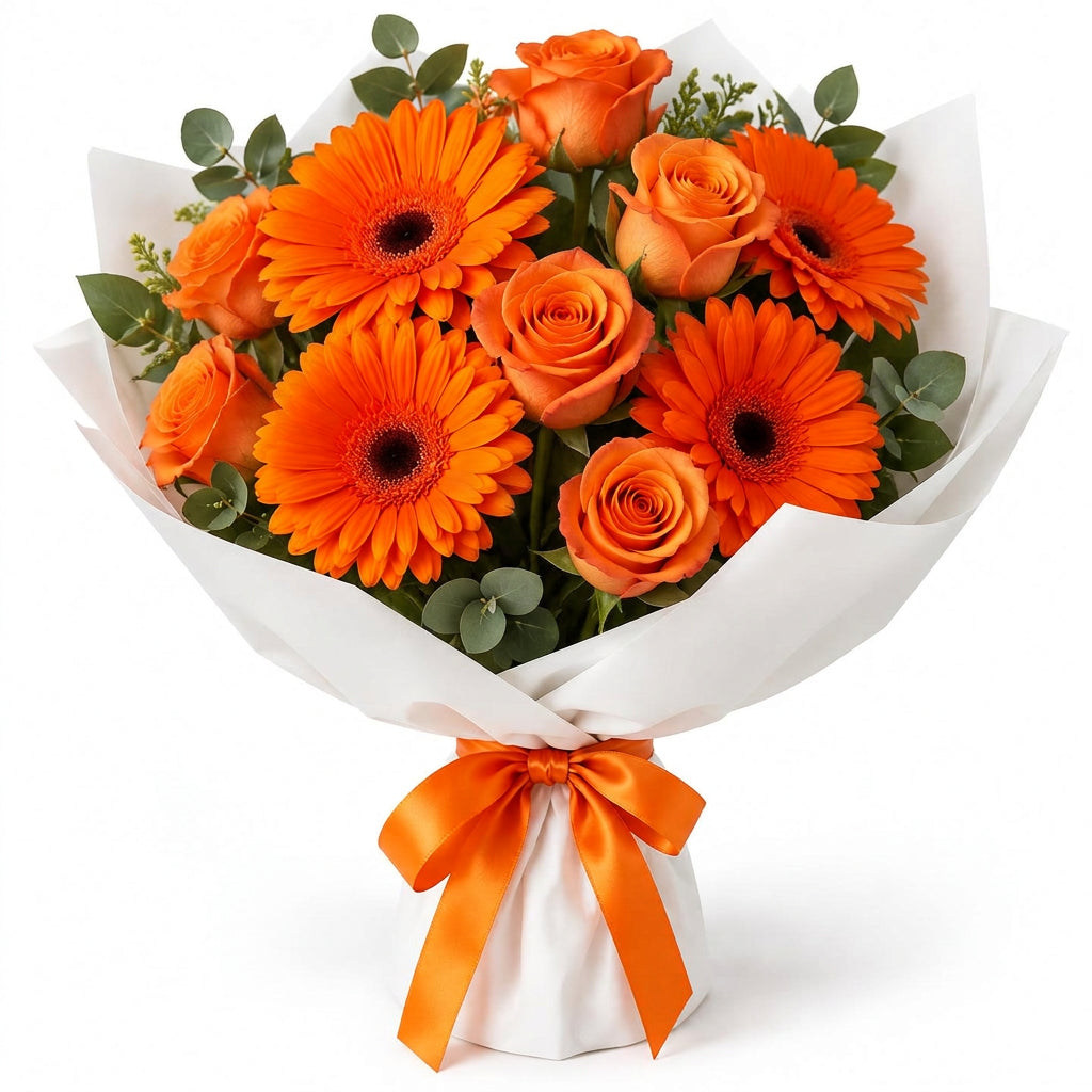 Orange Gerberas & Roses Bouquet
