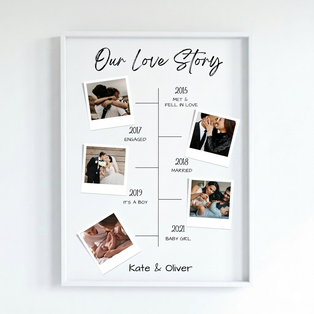 Personalized Photo Timeline Print | Our Love Story Anniversary Gift by greetfleets White