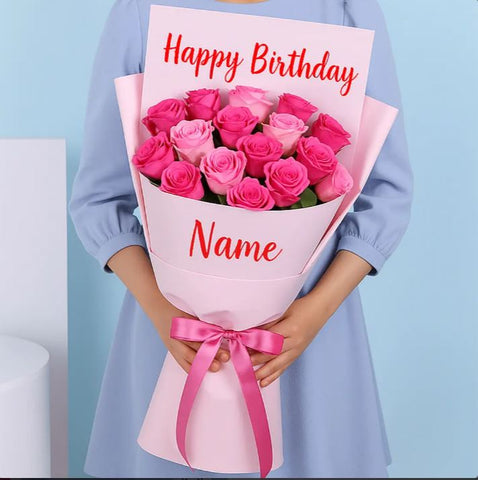 Pink Roses Customized Birthday Bouquet