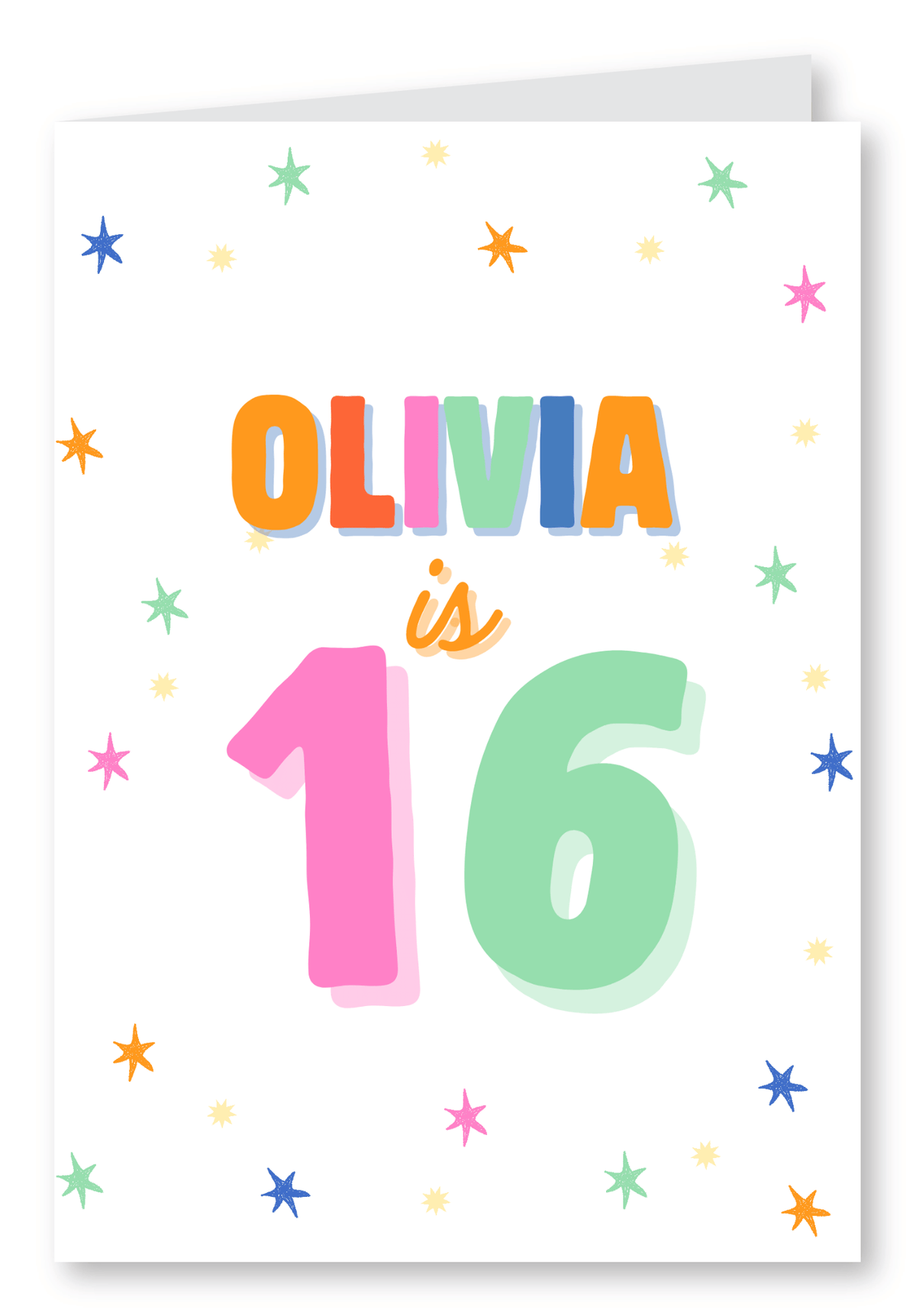 Custom Name & Age Colorful Stars Birthday Card