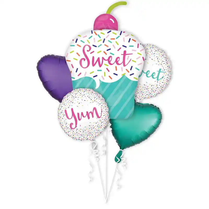 Sweet Treats Balloon Bouquet 5 pcs – Dessert Foil Balloons for Birthdays