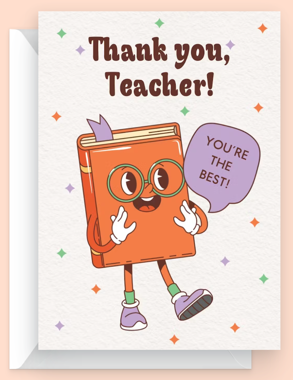 Retro Schoolbook Thank you card for teacher