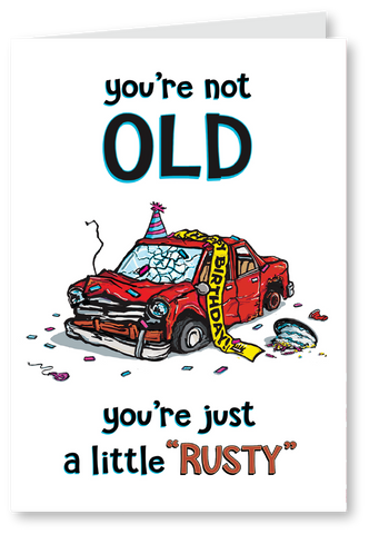 Rusty car - happy birthday card