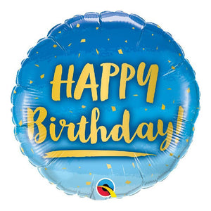 Happy Birthday Gold and Blue Helium balloon