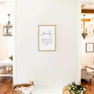 Framed family quote wall art with rustic wooden frame, perfect for home decor and personalized gifts