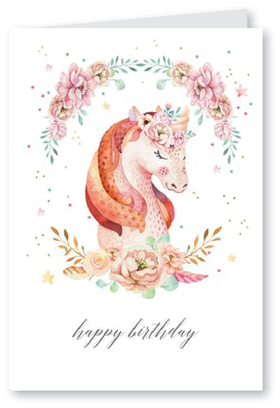 Floral wreath unicorn - Birthday Card