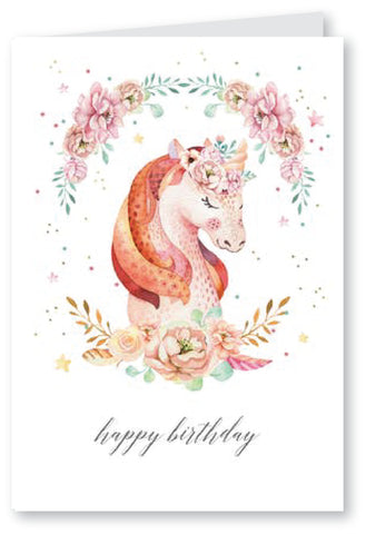 Floral wreath unicorn - Birthday Card
