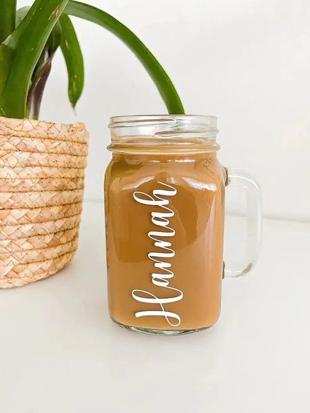 Personalized glass mug with name Hannah, perfect for custom gifts in Dubai UAE