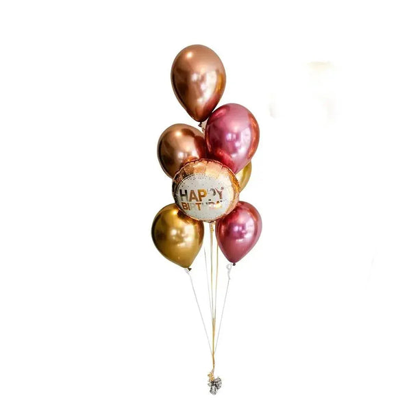Happy Birthday balloon bouquet with rose gold, pink, and gold metallic balloons for UAE celebrations