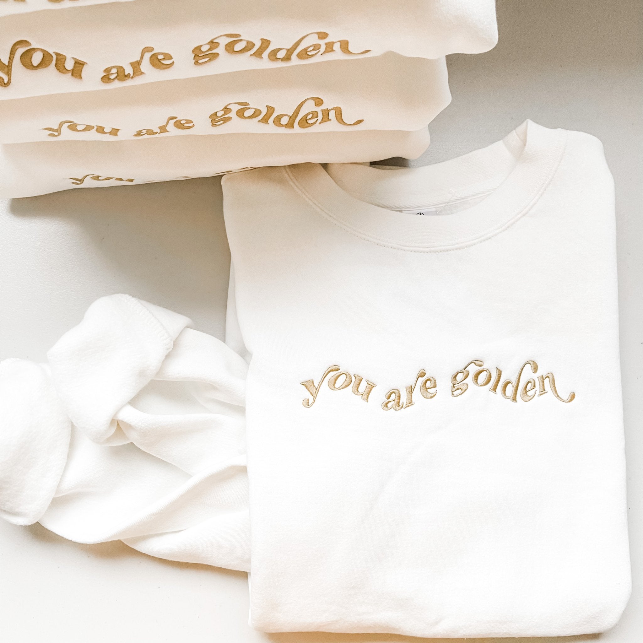 You Are Golden White Luxe Embroidered Crewneck Sweatshirt