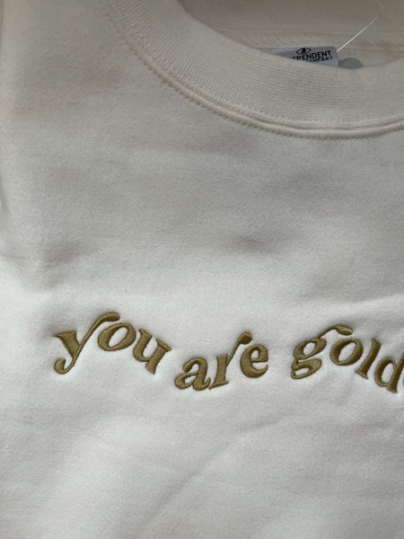 You Are Golden White Luxe Embroidered Crewneck Sweatshirt